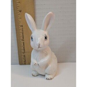 Vintage White Ceramic 4” Bunny Rabbit 🐇 With Blue Eyes